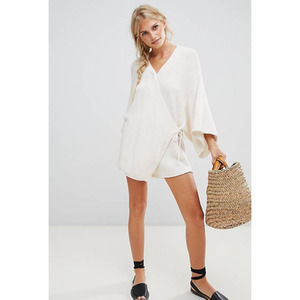 ZULU & ZEPHYR Awoken Knit Wrap Romper Playsuit Cream Kimono Sleeve Women's XXS